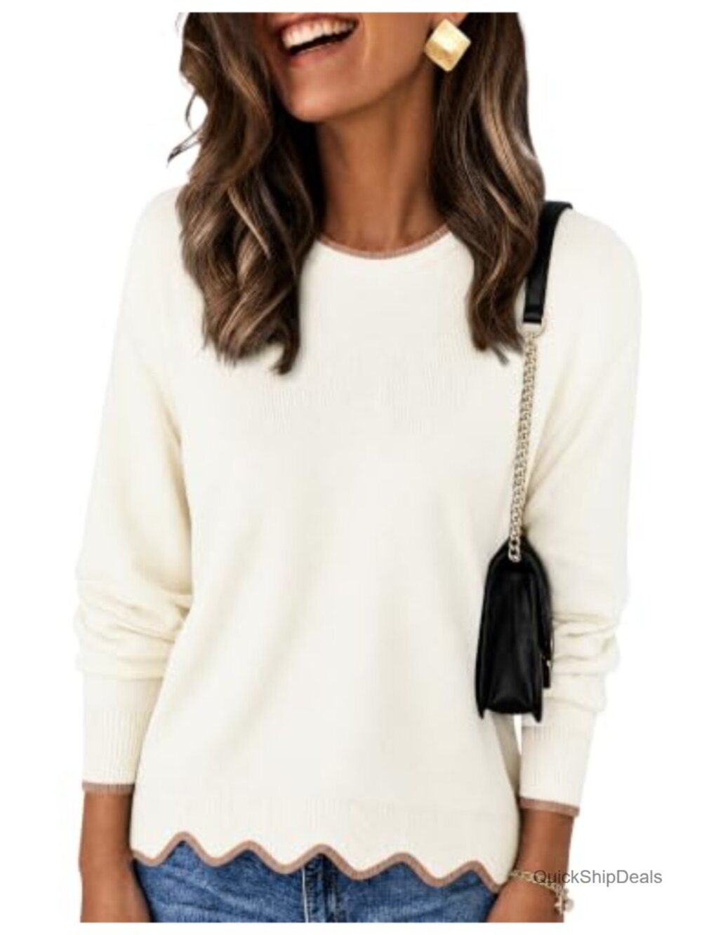 Crewneck Long Sleeve Knit Pullover Sweater Women Lightweight Fall Winter